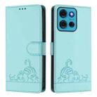 For Motorola Moto G75 Cat Rat Embossed Pattern RFID Leather Phone Case with Lanyard(Mint Green) - 2