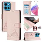 For Motorola Moto G75 Cat Rat Embossed Pattern RFID Leather Phone Case with Lanyard(Pink) - 1