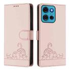 For Motorola Moto G75 Cat Rat Embossed Pattern RFID Leather Phone Case with Lanyard(Pink) - 2