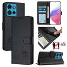 For Motorola Moto G75 Cat Rat Embossed Pattern RFID Leather Phone Case with Lanyard(Black) - 1