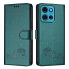 For Motorola Moto G75 Cat Rat Embossed Pattern RFID Leather Phone Case with Lanyard(Peacock Green) - 2