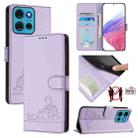 For Motorola Moto G75 Cat Rat Embossed Pattern RFID Leather Phone Case with Lanyard(Purple) - 1