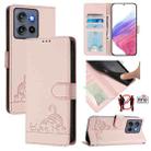 For Motorola Edge 50 Neo Cat Rat Embossed Pattern RFID Leather Phone Case with Lanyard(Pink) - 1