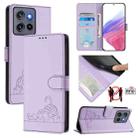 For Motorola Edge 50 Neo Cat Rat Embossed Pattern RFID Leather Phone Case with Lanyard(Purple) - 1