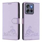 For Motorola Edge 50 Neo Cat Rat Embossed Pattern RFID Leather Phone Case with Lanyard(Purple) - 2