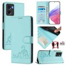 For Motorola Moto G05 Cat Rat Embossed Pattern RFID Leather Phone Case with Lanyard(Mint Green) - 1