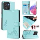 For Motorola Moto G15 Cat Rat Embossed Pattern RFID Leather Phone Case with Lanyard(Mint Green) - 1