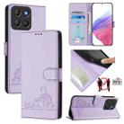 For Motorola Moto G15 Cat Rat Embossed Pattern RFID Leather Phone Case with Lanyard(Purple) - 1