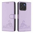 For Motorola Moto G15 Cat Rat Embossed Pattern RFID Leather Phone Case with Lanyard(Purple) - 2