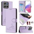 For Motorola Moto G15 / G15 Power Cat Rat Embossed Pattern RFID Leather Phone Case with Lanyard(Purple) - 1