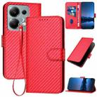 For Xiaomi Redmi Note 13 Pro 4G YX0070 Carbon Fiber Buckle Leather Phone Case with Lanyard(Red) - 1