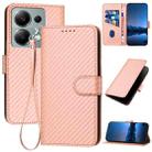 For Xiaomi Redmi Note 13 Pro 4G YX0070 Carbon Fiber Buckle Leather Phone Case with Lanyard(Pink) - 1