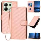 For Xiaomi Redmi Note 13 4G YX0070 Carbon Fiber Buckle Leather Phone Case with Lanyard(Pink) - 1