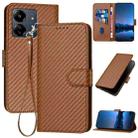 For Xiaomi Redmi 13C 4G/Poco C65 YX0070 Carbon Fiber Buckle Leather Phone Case with Lanyard(Coffee) - 1