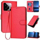 For Xiaomi 14 YX0070 Carbon Fiber Buckle Leather Phone Case with Lanyard(Red) - 1