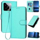 For Xiaomi 14 YX0070 Carbon Fiber Buckle Leather Phone Case with Lanyard(Light Blue) - 1