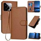 For Xiaomi 14 YX0070 Carbon Fiber Buckle Leather Phone Case with Lanyard(Coffee) - 1