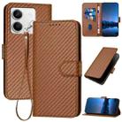 For Xiaomi Redmi Note 13 5G YX0070 Carbon Fiber Buckle Leather Phone Case with Lanyard(Coffee) - 1