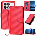 For Xiaomi Redmi K70 / K70 Pro YX0070 Carbon Fiber Buckle Leather Phone Case with Lanyard(Red) - 1