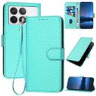For Xiaomi Redmi K70 / K70 Pro YX0070 Carbon Fiber Buckle Leather Phone Case with Lanyard(Light Blue) - 1