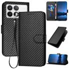 For Xiaomi Redmi K70 / K70 Pro YX0070 Carbon Fiber Buckle Leather Phone Case with Lanyard(Black) - 1