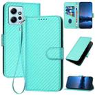 For Xiaomi Redmi Note 12 4G Global YX0070 Carbon Fiber Buckle Leather Phone Case with Lanyard(Light Blue) - 1