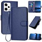 For Xiaomi Redmi Note 12 Pro+ Global YX0070 Carbon Fiber Buckle Leather Phone Case with Lanyard(Royal Blue) - 1