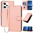 For Xiaomi Redmi Note 12 Pro+ Global YX0070 Carbon Fiber Buckle Leather Phone Case with Lanyard(Pink) - 1