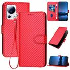 For Xiaomi 13 Lite / Civi 2 YX0070 Carbon Fiber Buckle Leather Phone Case with Lanyard(Red) - 1