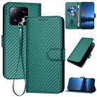 For Xiaomi 13 Pro YX0070 Carbon Fiber Buckle Leather Phone Case with Lanyard(Dark Green) - 1