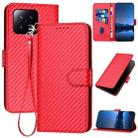 For Xiaomi 13 YX0070 Carbon Fiber Buckle Leather Phone Case with Lanyard(Red) - 1