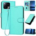 For Xiaomi 13 YX0070 Carbon Fiber Buckle Leather Phone Case with Lanyard(Light Blue) - 1