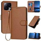For Xiaomi 13 YX0070 Carbon Fiber Buckle Leather Phone Case with Lanyard(Coffee) - 1