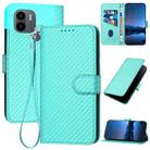 For Xiaomi Redmi A1+ YX0070 Carbon Fiber Buckle Leather Phone Case with Lanyard(Light Blue) - 1