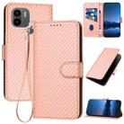 For Xiaomi Redmi A1+ YX0070 Carbon Fiber Buckle Leather Phone Case with Lanyard(Pink) - 1