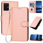 For Xiaomi Poco M4 5G / Poco M5 4G YX0070 Carbon Fiber Buckle Leather Phone Case with Lanyard(Pink) - 1