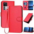 For Xiaomi 12T / 12T Pro / Redmi K50 Ultra YX0070 Carbon Fiber Buckle Leather Phone Case with Lanyard(Red) - 1