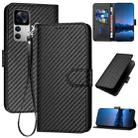 For Xiaomi 12T / 12T Pro / Redmi K50 Ultra YX0070 Carbon Fiber Buckle Leather Phone Case with Lanyard(Black) - 1