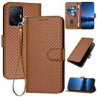 For Xiaomi 11T / 11T Pro YX0070 Carbon Fiber Buckle Leather Phone Case with Lanyard(Coffee) - 1
