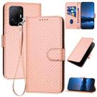 For Xiaomi 11T / 11T Pro YX0070 Carbon Fiber Buckle Leather Phone Case with Lanyard(Pink) - 1