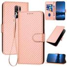 For Xiaomi Poco M2/Redmi 9/9 Prime YX0070 Carbon Fiber Buckle Leather Phone Case with Lanyard(Pink) - 1