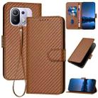 For Xiaomi Mi 11 Pro YX0070 Carbon Fiber Buckle Leather Phone Case with Lanyard(Coffee) - 1