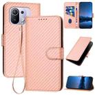 For Xiaomi Mi 11 Pro YX0070 Carbon Fiber Buckle Leather Phone Case with Lanyard(Pink) - 1