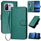 For Xiaomi Mi 11 Pro YX0070 Carbon Fiber Buckle Leather Phone Case with Lanyard(Dark Green) - 1