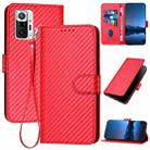 For Xiaomi Redmi Note 10 Pro/Note 10 Pro Max YX0070 Carbon Fiber Buckle Leather Phone Case with Lanyard(Red) - 1