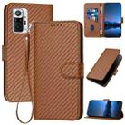 For Xiaomi Redmi Note 10 Pro/Note 10 Pro Max YX0070 Carbon Fiber Buckle Leather Phone Case with Lanyard(Coffee) - 1