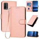 For Xiaomi Redmi 9T YX0070 Carbon Fiber Buckle Leather Phone Case with Lanyard(Pink) - 1