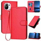 For Xiaomi Mi 11 YX0070 Carbon Fiber Buckle Leather Phone Case with Lanyard(Red) - 1