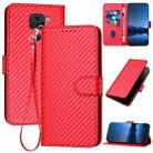 For Xiaomi Redmi Note 9 4G / 10X 4G YX0070 Carbon Fiber Buckle Leather Phone Case with Lanyard(Red) - 1