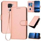 For Xiaomi Redmi Note 9 4G / 10X 4G YX0070 Carbon Fiber Buckle Leather Phone Case with Lanyard(Pink) - 1